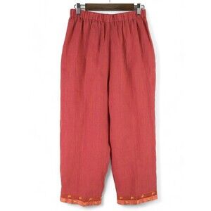 VTG Taylor G Linen Baggy Lagenlook Pants Womens sz L Iridescent Coral Embroidery